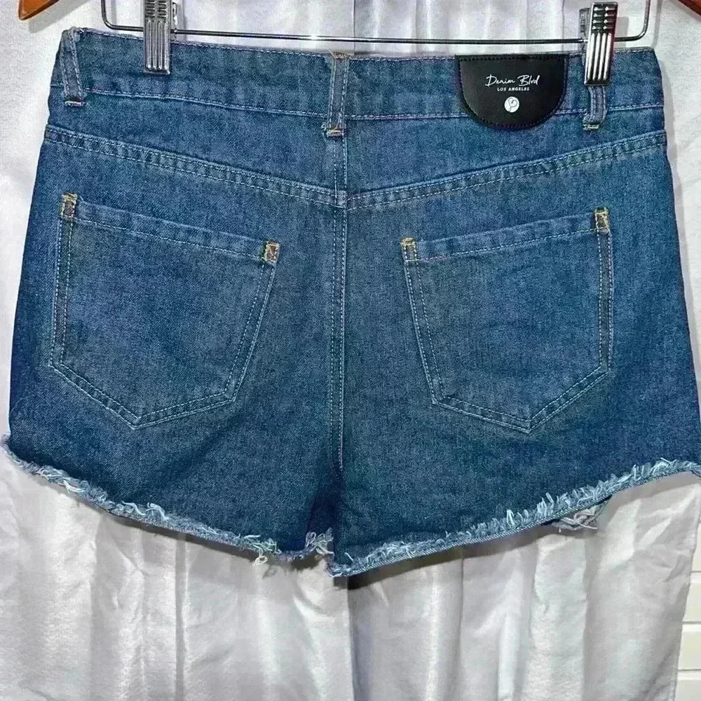 Denim Blvd Bedazzled Destressed Denim Shorts Blue M Size - Picture 7 of 13